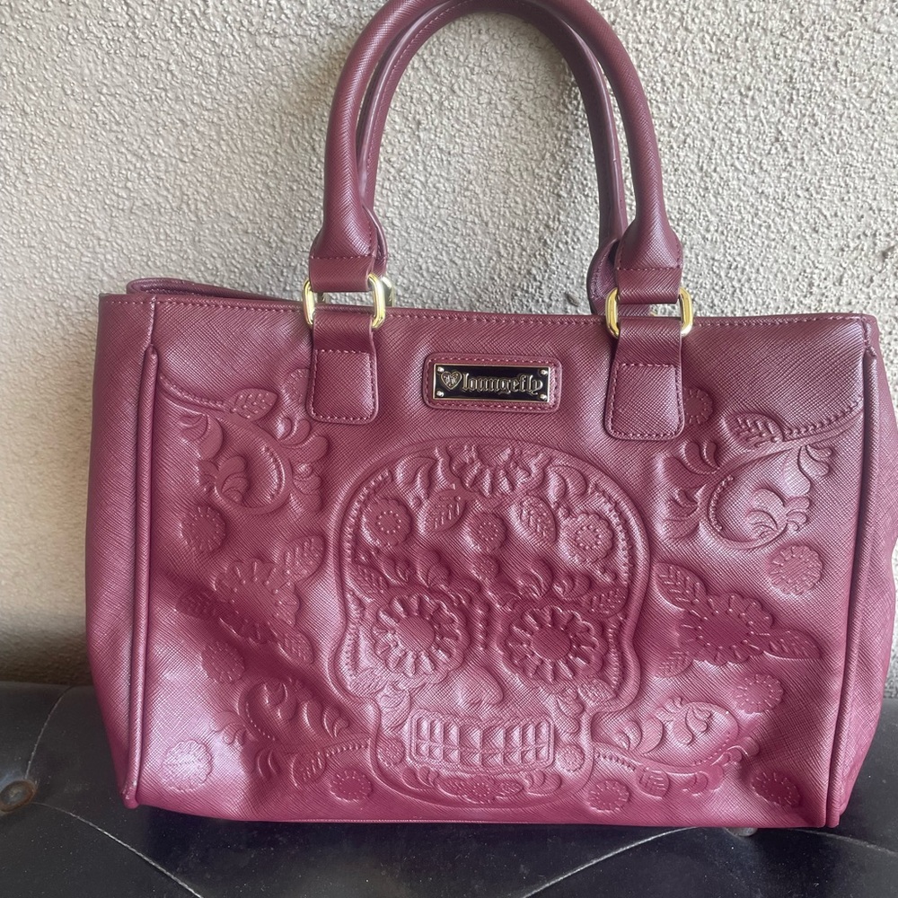 Loungefly Burgundy Sugar Skull Satchel-Excellent condition